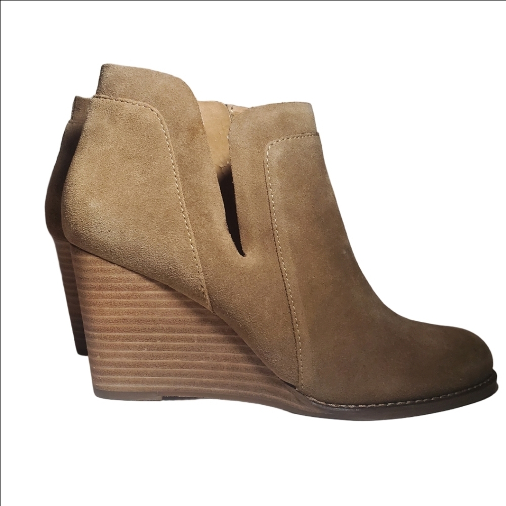 LUCKY BRAND Yabba Split Brown Suede Wedge Zip Ankle Bootie Woman's 8.5 EUC - Picture 4 of 8